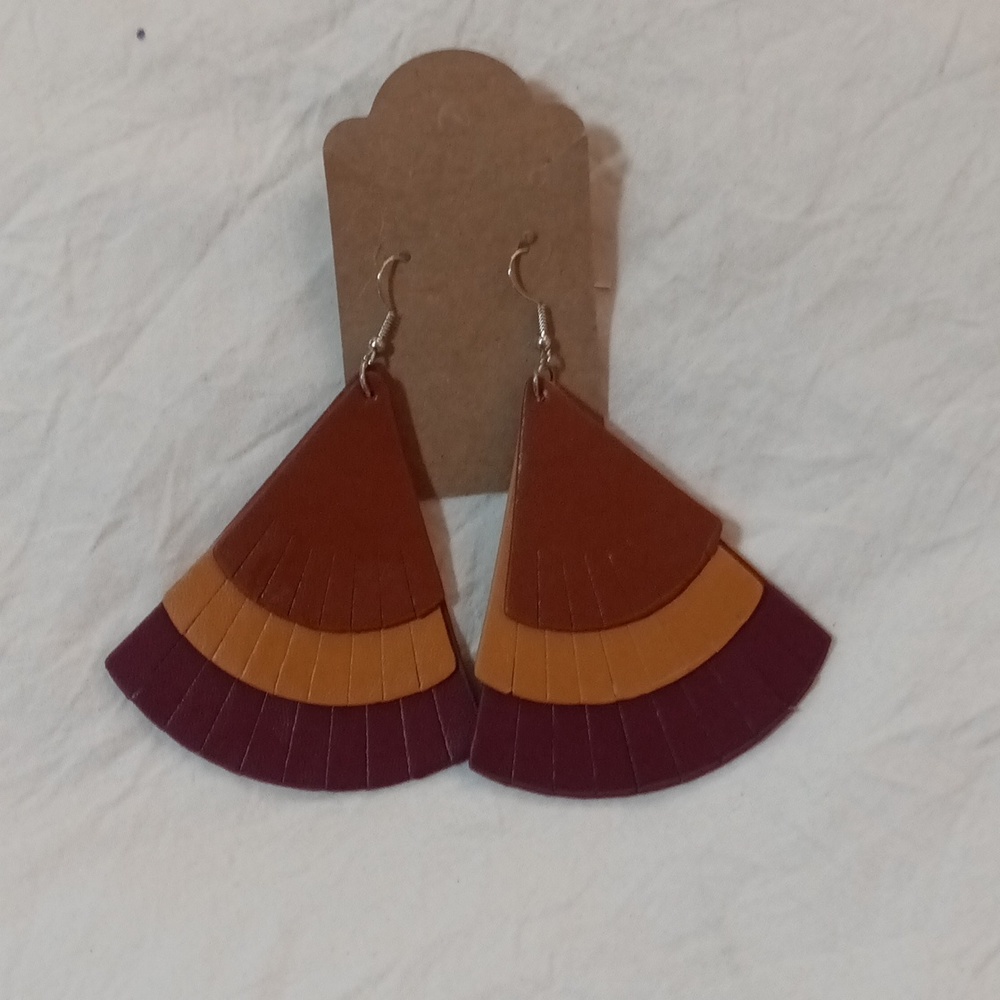 Fringe Leather 3 Tier Boho Earrings